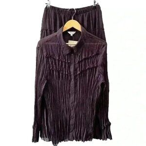 Vintage Maxi  Skirt Blouse 2PC Set Plisse Pleated Purple Metallic 22/24W NEW